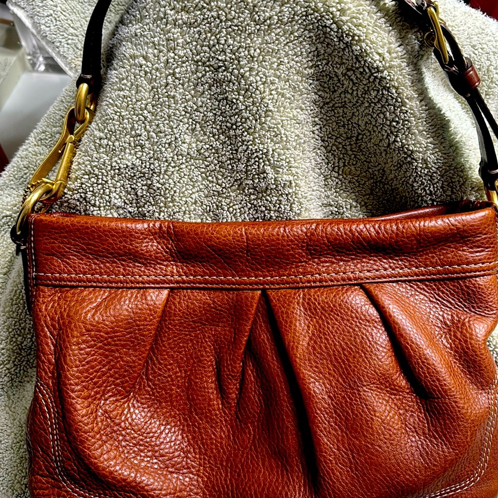 Coach Hamptons Brown Pebbled  Leather Hobo Shoulder Bag